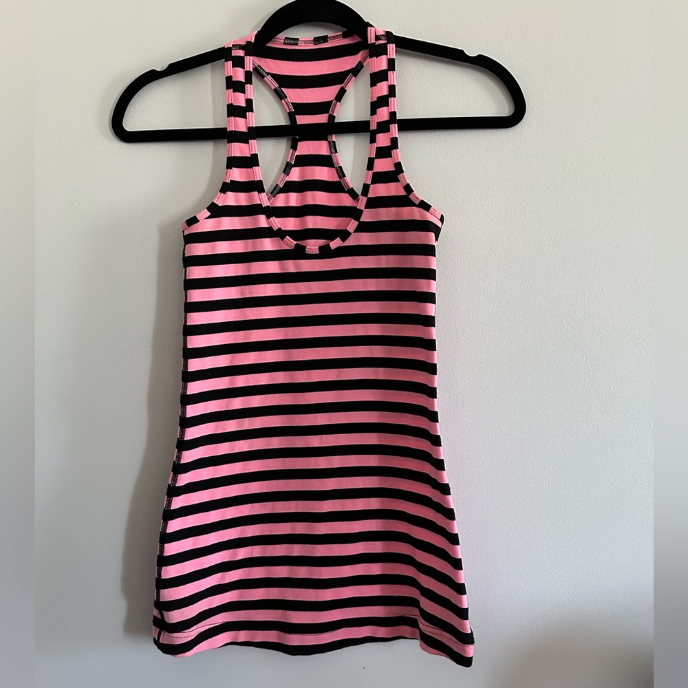 Lululemon Pink and Black Striped Women's CRB Tank Top